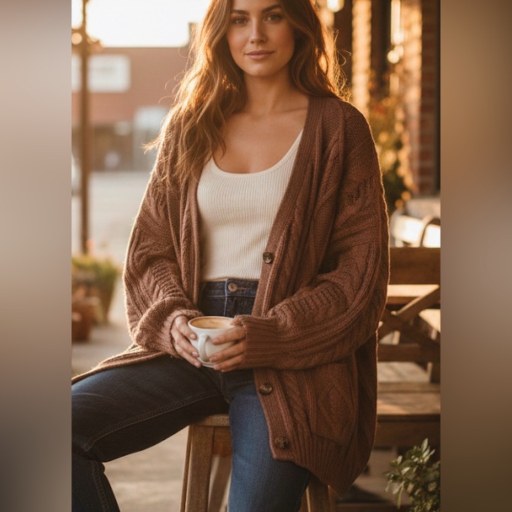 Brown Cable Knit Women's Sweater